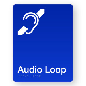 Audio Loop Braille Sign in Portrait Blue Acrylic
