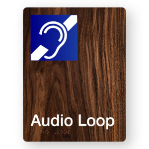 Audio Loop Braille Sign in Portrait Dark Woodgrain