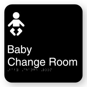 Baby Change Room Braille Sign in Square Black Acrylic