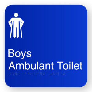 Boys Ambulant Toilet Braille Sign in Blue Square Acrylic