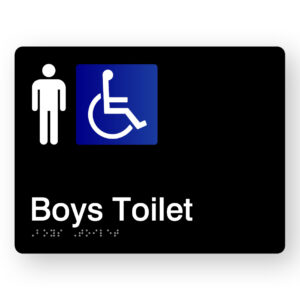 Airlock - Boys Toilets Braille Sign in Black Acrylic
