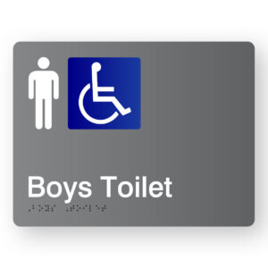 Airlock - Boys Toilets Braille Sign in Grey Acrylic