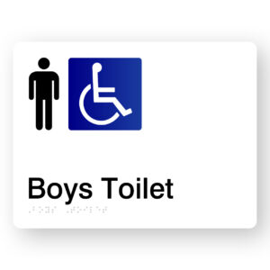 Airlock - Boys Toilets Braille Sign in White Acrylic