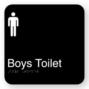 Boys Toilet Braille Sign in Square Black Acrylic