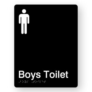 Boys Toilet Braille Sign in Portrait Black Acrylic - Image 1