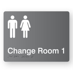 Change Room 1 Braille Sign in Grey Acrylic - Image 1