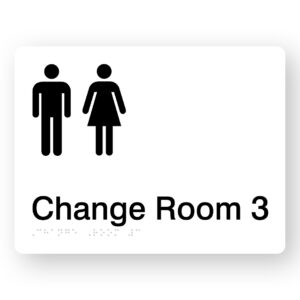 Change Room 3 Braille Sign in White Acrylic - Image 1