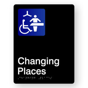 Changing Places Braille Sign in Portrait Black Acrylic