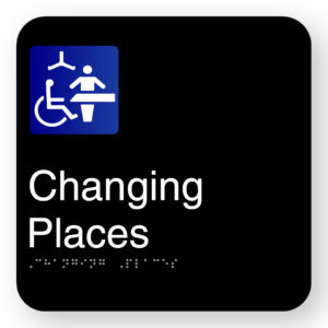 Changing Places Braille Sign in Square Black Acrylic