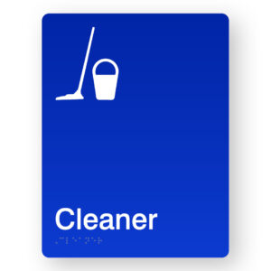 Cleaner Braille Sign in Portrait Blue Acrylic