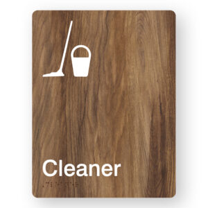 Cleaner Braille Sign in Mid-Tone Woodgrain Portrait  Acrylic