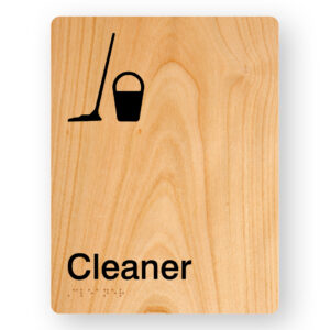 Cleaner Braille Sign in Portrait Woodgrain Acrylic