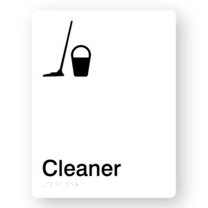 Cleaner Braille Sign in White Portrait Acrylic