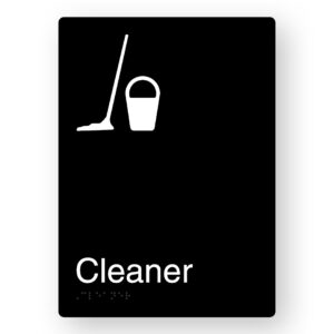 Cleaner Braille Sign in Portrait Black Aluminium