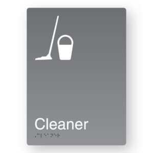 Cleaner Braille Sign in Portrait Grey Aluminium