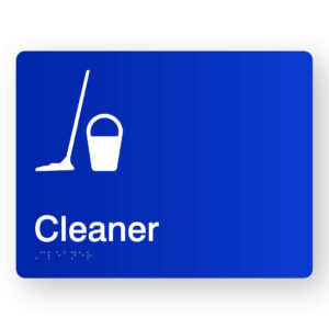 Cleaner Braille Sign in Blue Acrylic