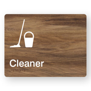 Cleaner Braille Sign in Mid-Tone Woodgrain in Acrylic