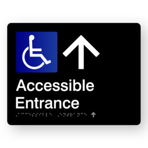 Accessible Entrance (Up Arrow) Braille Sign in Black Acrylic
