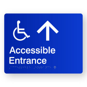 Accessible Entrance (Up Arrow) Braille Sign in Blue Acrylic