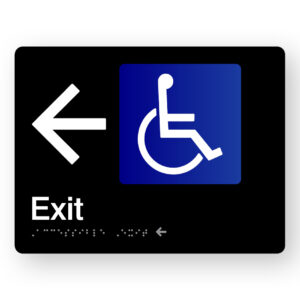 Accessible Exit (Left Arrow) Braille Sign in Black Acrylic