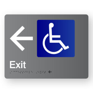 Accessible Exit (Left Arrow) Braille Sign in Grey Acrylic
