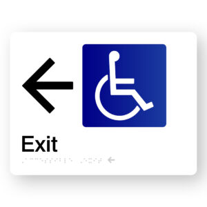 Accessible Exit (Left Arrow) Braille Sign in White Acrylic