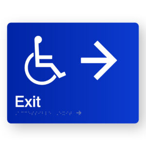 Accessible Exit (Right Arrow) Braille Sign in Blue Acrylic
