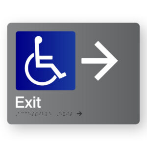 Accessible Exit (Right Arrow) Braille Sign in Grey Acrylic