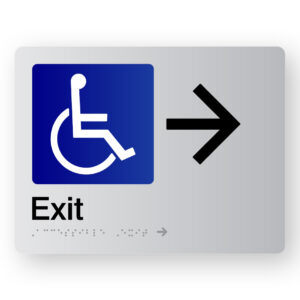 Accessible Exit (Right Arrow) Braille Sign in Silver Acrylic