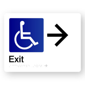 Accessible Exit (Right Arrow) Braille Sign in White Acrylic