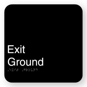 Exit Ground Braille Sign in Square Black Acrylic