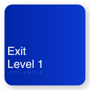 Exit Level 1 Braille Sign in Blue Square Acrylic - Image 1