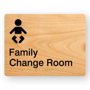Family Change Room Braille sign in Woodgrain Acrylic - Image 1