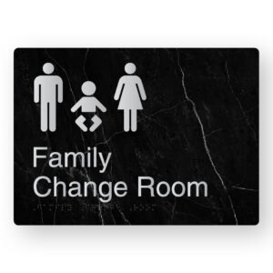 Family Change Room Braille Sign in a Black Marble & Silver Finish