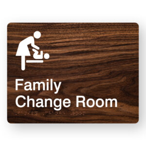 Family Change Room Braille Sign in Dark Woodgrain