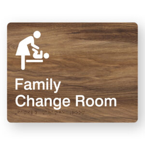 Family Change Room Braille Sign in Mid-Tone Woodgrain in Acrylic