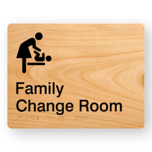 Family Change Room Braille sign in Woodgrain Acrylic