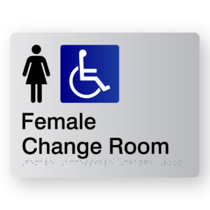 Female Accessible Change Room Braille Sign in Silver Acrylic - Image 1