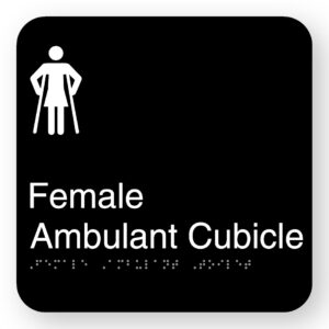 Female Ambulant Cubicle Braille Sign in Square Black Acrylic