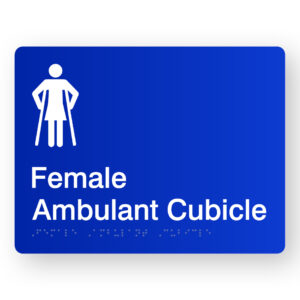 Female Ambulant Cubicle Braille Sign with Blue background & white Graphics & Braille