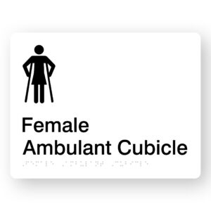 Female Ambulant Cubicle Braille Sign in White Acrylic