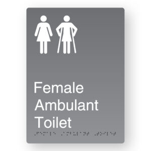 Female Ambulant Toilet Braille Sign in Portrait Grey Aluminium - Image 1