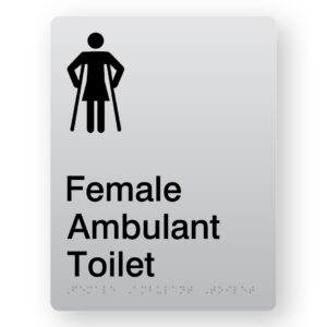 Female Ambulant Toilet Braille Sign in Portrait Silver Acrylic