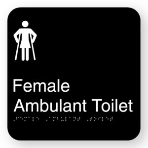 Female Ambulant Toilet Braille Sign in Square Black Acrylic