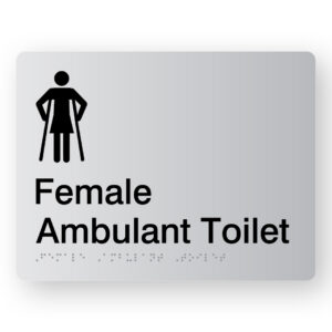 Female Ambulant Toilet Braille Sign in Silver Acrylic