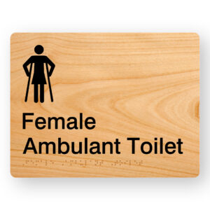 Female Ambulant Toilet Braille Sign in Light Woodgrain Finish