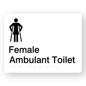 Female Ambulant Toilet Braille Sign in White Acrylic