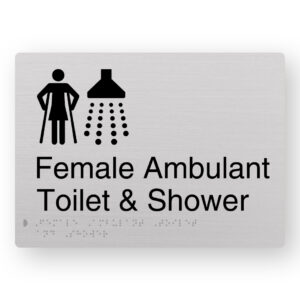 Female Ambulant Toilet & Shower Braille Sign in Anodised Aluminium - Image 1