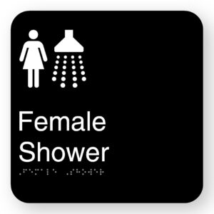 Female Shower Braille Sign in Square Black Acrylic