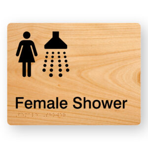 Female Shower Braille sign in Woodgrain Acrylic